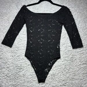 Ambiance Bodysuit Womens Small Black Lace Cold Shoulder Snap Buttons Party Layer